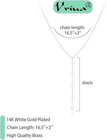 VRIUA Pearl Necklaces for Women - 14k Gold Plated Dainty Gold Pearl Necklace Simple Everyday Minimalist Necklaces for Women in Kuwait