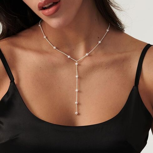 VRIUA Pearl Necklaces for Women - 14k Gold Plated Dainty Gold Pearl Necklace Simple Everyday Minimalist Necklaces for Women in Kuwait