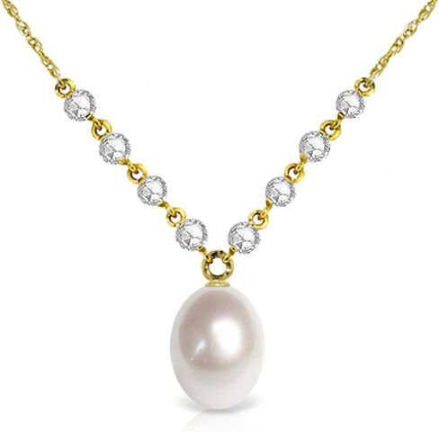 Galaxy Gold GG 14k Gold Drop Necklace with Genuine Diamonds & Grade A/A+ cultured Freshwater Pearls in Kuwait