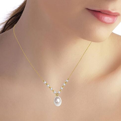Galaxy Gold GG 14k Gold Drop Necklace with Genuine Diamonds & Grade A/A+ cultured Freshwater Pearls in Kuwait