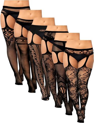 Jadive 6 Pairs Women Plus Size Fishnet Thigh High Stockings Suspender Garter Belt Lingerie Pantyhose Tights Fits XL-XXXXL in Saudi Arabia