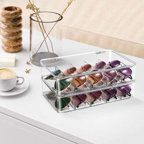 Sorbus Sunglasses Organizer - Plastic Stackable Eyeglass Case Storage Organizer for Multiple Glasses - Reading Glasses in Kuwait