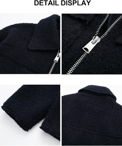 hathne Women's Wool Coat Casual Copped Bomber Jacket Zip Up Fall Shacket Coat Outerwear with Pockets in Kuwait