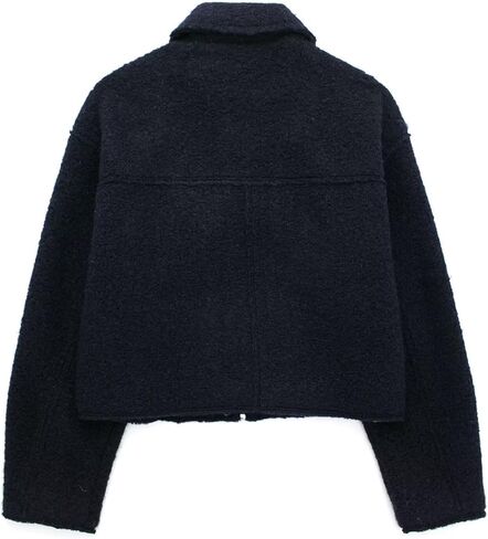 hathne Women's Wool Coat Casual Copped Bomber Jacket Zip Up Fall Shacket Coat Outerwear with Pockets in Kuwait