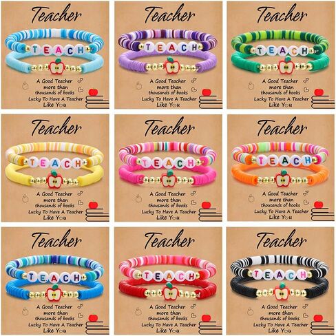 COLOYAN 18PCS Teacher Appreciation Gifts for Women Men, Teacher Gifts Wooden Beaded Bracelet elastic Clay Bracelet, Birthday Christmas Thanksgiving Thank You Gifts for Teachers in Kuwait