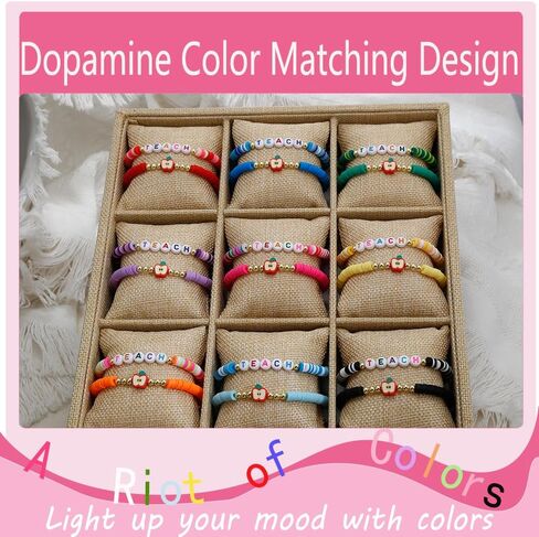 COLOYAN 18PCS Teacher Appreciation Gifts for Women Men, Teacher Gifts Wooden Beaded Bracelet elastic Clay Bracelet, Birthday Christmas Thanksgiving Thank You Gifts for Teachers in Kuwait