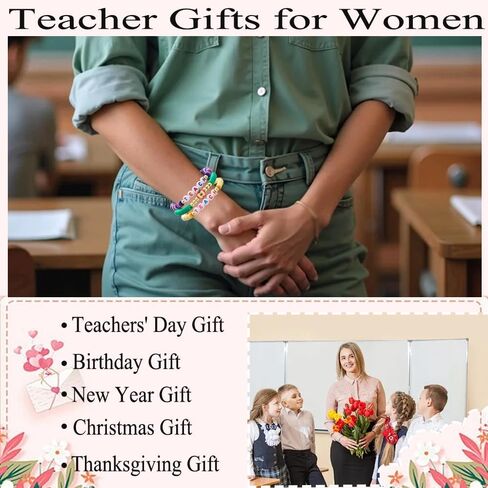 COLOYAN 18PCS Teacher Appreciation Gifts for Women Men, Teacher Gifts Wooden Beaded Bracelet elastic Clay Bracelet, Birthday Christmas Thanksgiving Thank You Gifts for Teachers in Kuwait