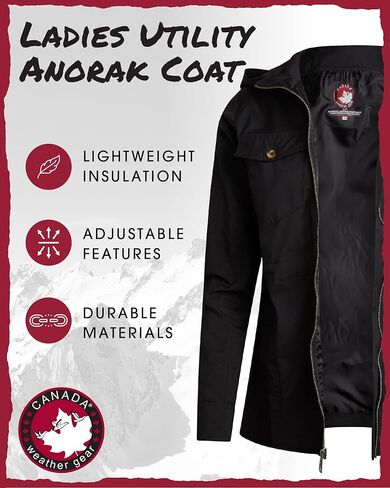 CANADA WEATHER GEAR Womens Utility Jacket - Long Sleeve Zip Up Hooded Safari Military Anorak Jackets for Women (Sizes: S-2XL) in Kuwait