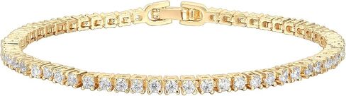 Pavoi 14K Gold Plated Cubic Zirconia Classic Tennis Bracelet | الأساور الذهبية للنساء | 4MM CZ ، حجم 6.5-7.5 بوصة in Kuwait