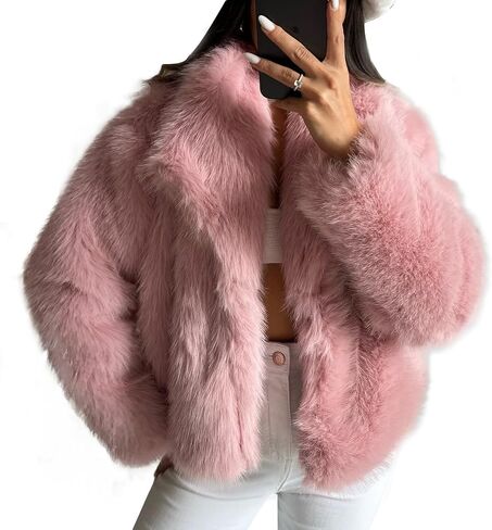 COZYPOIN Womens Faux Fur Jacket Fluffy Fur Cropped Coat Long Sleeve Open Front Fur Cape in Kuwait