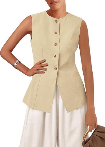 KIRUNDO Fashion Blazer Vest for Women 2025 Dressy Business Casual Summer Button Down Sleeveless Work Suit Waistcoat Tops in Saudi Arabia