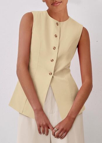 KIRUNDO Fashion Blazer Vest for Women 2025 Dressy Business Casual Summer Button Down Sleeveless Work Suit Waistcoat Tops in Saudi Arabia