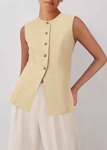 KIRUNDO Fashion Blazer Vest for Women 2025 Dressy Business Casual Summer Button Down Sleeveless Work Suit Waistcoat Tops in Saudi Arabia