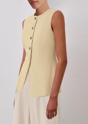KIRUNDO Fashion Blazer Vest for Women 2025 Dressy Business Casual Summer Button Down Sleeveless Work Suit Waistcoat Tops in Saudi Arabia