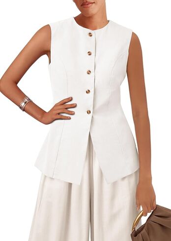 KIRUNDO Fashion Blazer Vest for Women 2025 Dressy Business Casual Summer Button Down Sleeveless Work Suit Waistcoat Tops in Saudi Arabia