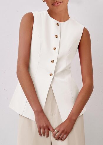 KIRUNDO Fashion Blazer Vest for Women 2025 Dressy Business Casual Summer Button Down Sleeveless Work Suit Waistcoat Tops in Saudi Arabia