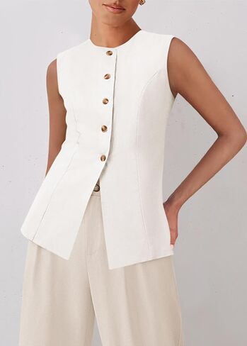 KIRUNDO Fashion Blazer Vest for Women 2025 Dressy Business Casual Summer Button Down Sleeveless Work Suit Waistcoat Tops in Saudi Arabia