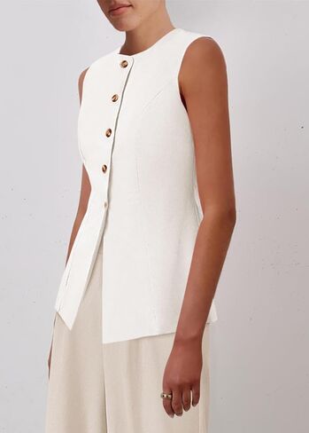 KIRUNDO Fashion Blazer Vest for Women 2025 Dressy Business Casual Summer Button Down Sleeveless Work Suit Waistcoat Tops in Saudi Arabia