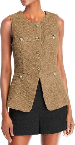 Women's 2025 Summer Tweed Vest Tops Y2K Long Sleeveless Lightweight Fashion Fully-Lined Elegant Casual with Pockets in Saudi Arabia