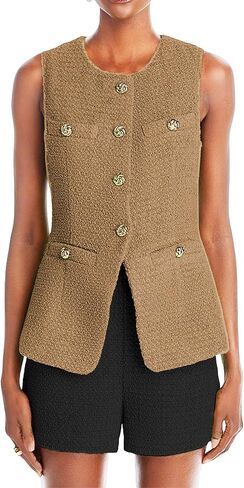 Women's 2025 Summer Tweed Vest Tops Y2K Long Sleeveless Lightweight Fashion Fully-Lined Elegant Casual with Pockets in Saudi Arabia