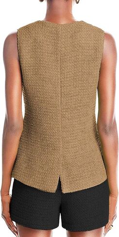 Women's 2025 Summer Tweed Vest Tops Y2K Long Sleeveless Lightweight Fashion Fully-Lined Elegant Casual with Pockets in Saudi Arabia