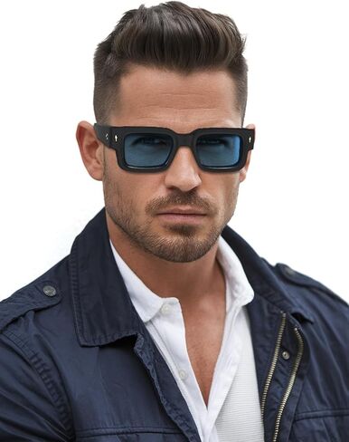 Thick Frame Square Sunglasses for Men Women Trendy Chunky Rectangle Rivet Design SunGlasses Shades UV400 Protection in Kuwait