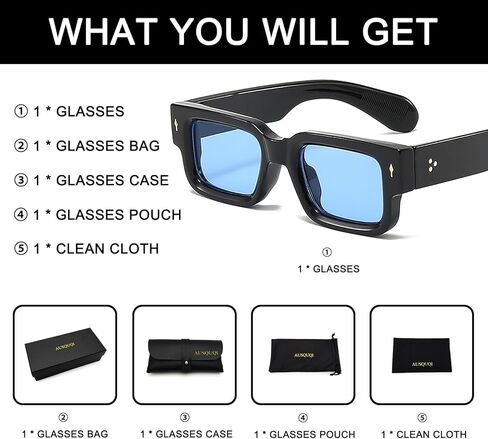 Thick Frame Square Sunglasses for Men Women Trendy Chunky Rectangle Rivet Design SunGlasses Shades UV400 Protection in Kuwait