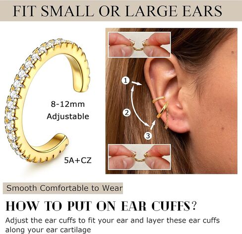 FUNRUN JEWELRY 12 Pcs Ear Cuffs Non Piercing for Women 14K Gold Plated Adjustable Cuff Earrings Non Pierced Cubic Zirconia Ear Cuff Clip on Cartilage Fake Earrings Jewelry in Kuwait