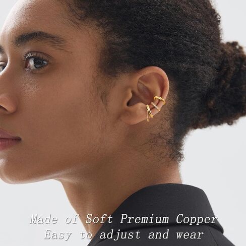 FUNRUN JEWELRY 12 Pcs Ear Cuffs Non Piercing for Women 14K Gold Plated Adjustable Cuff Earrings Non Pierced Cubic Zirconia Ear Cuff Clip on Cartilage Fake Earrings Jewelry in Kuwait