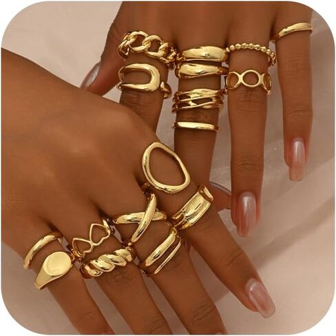 Chunky Gold Stackable Rings Set for Women,Vintage Knuckle Rings Dainty Hollow Carved Joint Finger Midi Rings Pack Adjustable Signet Rings Jewelry Mixed Size in Kuwait