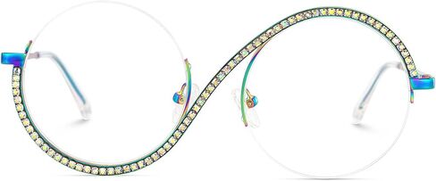 Zeelool Round Blue Light Glasses for Woman Semi-rimless Diamond Eyeglasses Half Frame Elphaba Cosplay Eyewear Glasses in Saudi Arabia