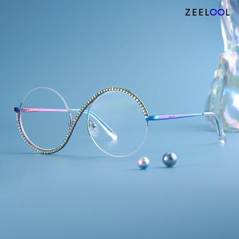 Zeelool Round Blue Light Glasses for Woman Semi-rimless Diamond Eyeglasses Half Frame Elphaba Cosplay Eyewear Glasses in Saudi Arabia