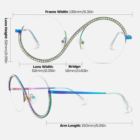 Zeelool Round Blue Light Glasses for Woman Semi-rimless Diamond Eyeglasses Half Frame Elphaba Cosplay Eyewear Glasses in Saudi Arabia