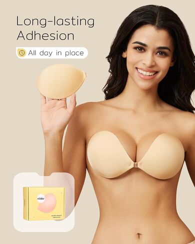 Niidor Adhesive Strapless Bra for Women Sticky Invisible Push up Silicone Bra for Backless Dress 2025 Upgraded Clasp Bras in Kuwait