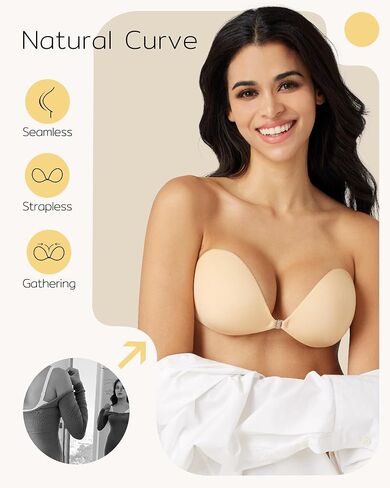 Niidor Adhesive Strapless Bra for Women Sticky Invisible Push up Silicone Bra for Backless Dress 2025 Upgraded Clasp Bras in Kuwait