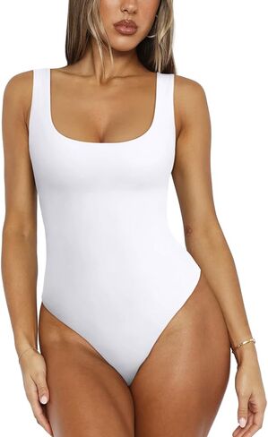 REORIA Bodysuit for Women Scoop Neck Sleeveless Tank Top Bodysuits 2025 Sexy Thong Bodysuit Basic Leotards for Women in Kuwait