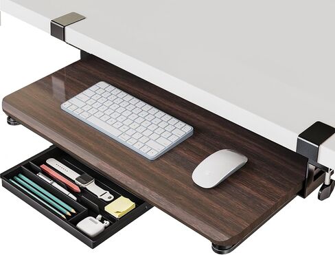 Fenge Keyboard Tray Under Desk ، اسحب لوحة المفاتيح ودرج الماوس مع Clamp Mount ، حامل لوحة المفاتيح المنزلق للمكتب ، 25.6 × 11.8 بوصة درج كمبيوتر منصة الشريحة الكبيرة للكتابة ، أبيض in Kuwait
