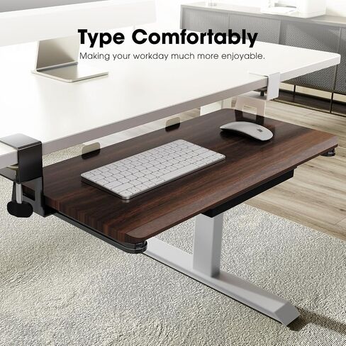 Fenge Keyboard Tray Under Desk ، اسحب لوحة المفاتيح ودرج الماوس مع Clamp Mount ، حامل لوحة المفاتيح المنزلق للمكتب ، 25.6 × 11.8 بوصة درج كمبيوتر منصة الشريحة الكبيرة للكتابة ، أبيض in Kuwait