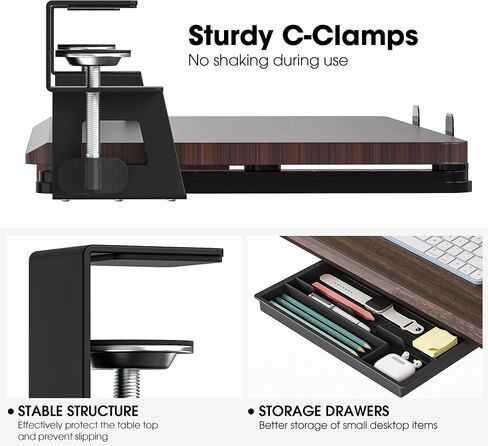 Fenge Keyboard Tray Under Desk ، اسحب لوحة المفاتيح ودرج الماوس مع Clamp Mount ، حامل لوحة المفاتيح المنزلق للمكتب ، 25.6 × 11.8 بوصة درج كمبيوتر منصة الشريحة الكبيرة للكتابة ، أبيض in Kuwait