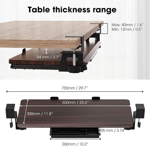 Fenge Keyboard Tray Under Desk ، اسحب لوحة المفاتيح ودرج الماوس مع Clamp Mount ، حامل لوحة المفاتيح المنزلق للمكتب ، 25.6 × 11.8 بوصة درج كمبيوتر منصة الشريحة الكبيرة للكتابة ، أبيض in Kuwait