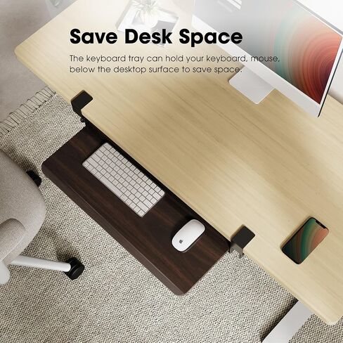 Fenge Keyboard Tray Under Desk ، اسحب لوحة المفاتيح ودرج الماوس مع Clamp Mount ، حامل لوحة المفاتيح المنزلق للمكتب ، 25.6 × 11.8 بوصة درج كمبيوتر منصة الشريحة الكبيرة للكتابة ، أبيض in Kuwait