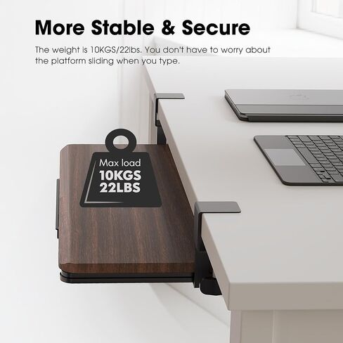 Fenge Keyboard Tray Under Desk ، اسحب لوحة المفاتيح ودرج الماوس مع Clamp Mount ، حامل لوحة المفاتيح المنزلق للمكتب ، 25.6 × 11.8 بوصة درج كمبيوتر منصة الشريحة الكبيرة للكتابة ، أبيض in Kuwait