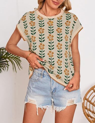Zesica Womens Summer Tops Printed Tops Cap Sleeve Crew Neck Sweets Conttipts 2025 ملابس ملابس عصرية in Saudi Arabia