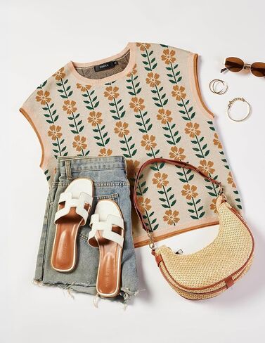 Zesica Womens Summer Tops Printed Tops Cap Sleeve Crew Neck Sweets Conttipts 2025 ملابس ملابس عصرية in Saudi Arabia