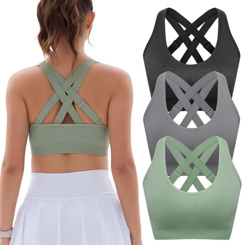 FITTIN Padded Sports Bras for Women: Support Strappy Adjustable Straps Cross Back Sport Bra Pack for Workout Yoga Running Gym in Saudi Arabia