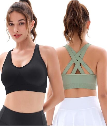 FITTIN Padded Sports Bras for Women: Support Strappy Adjustable Straps Cross Back Sport Bra Pack for Workout Yoga Running Gym in Saudi Arabia
