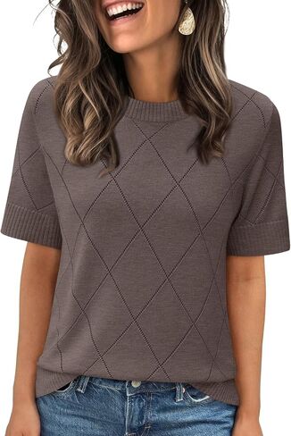 LILLUSORY Womens Knit Hollowed Out Sweater Summer Lightweight Short Sleeve Wool Blend Tops in Saudi Arabia