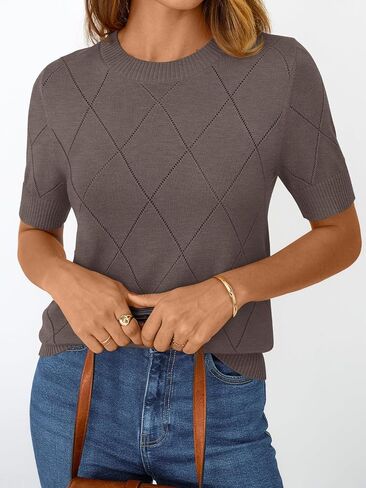 LILLUSORY Womens Knit Hollowed Out Sweater Summer Lightweight Short Sleeve Wool Blend Tops in Saudi Arabia
