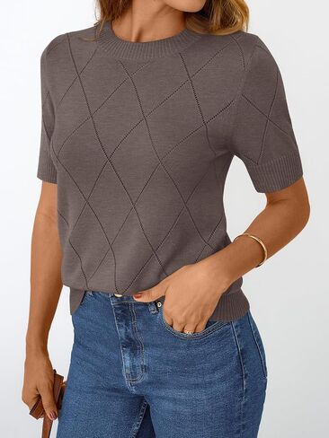 LILLUSORY Womens Knit Hollowed Out Sweater Summer Lightweight Short Sleeve Wool Blend Tops in Saudi Arabia