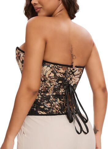 KIWI RATA Women's Sexy Overbust Vintage Denim Corset Floral Pattern Bustier Top Lace Up in Saudi Arabia
